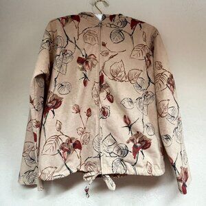 Vintage Frank-Lee Womens Full-Zip Hoodie Jacket Sz 9 Brown Leaf Print Drawstring